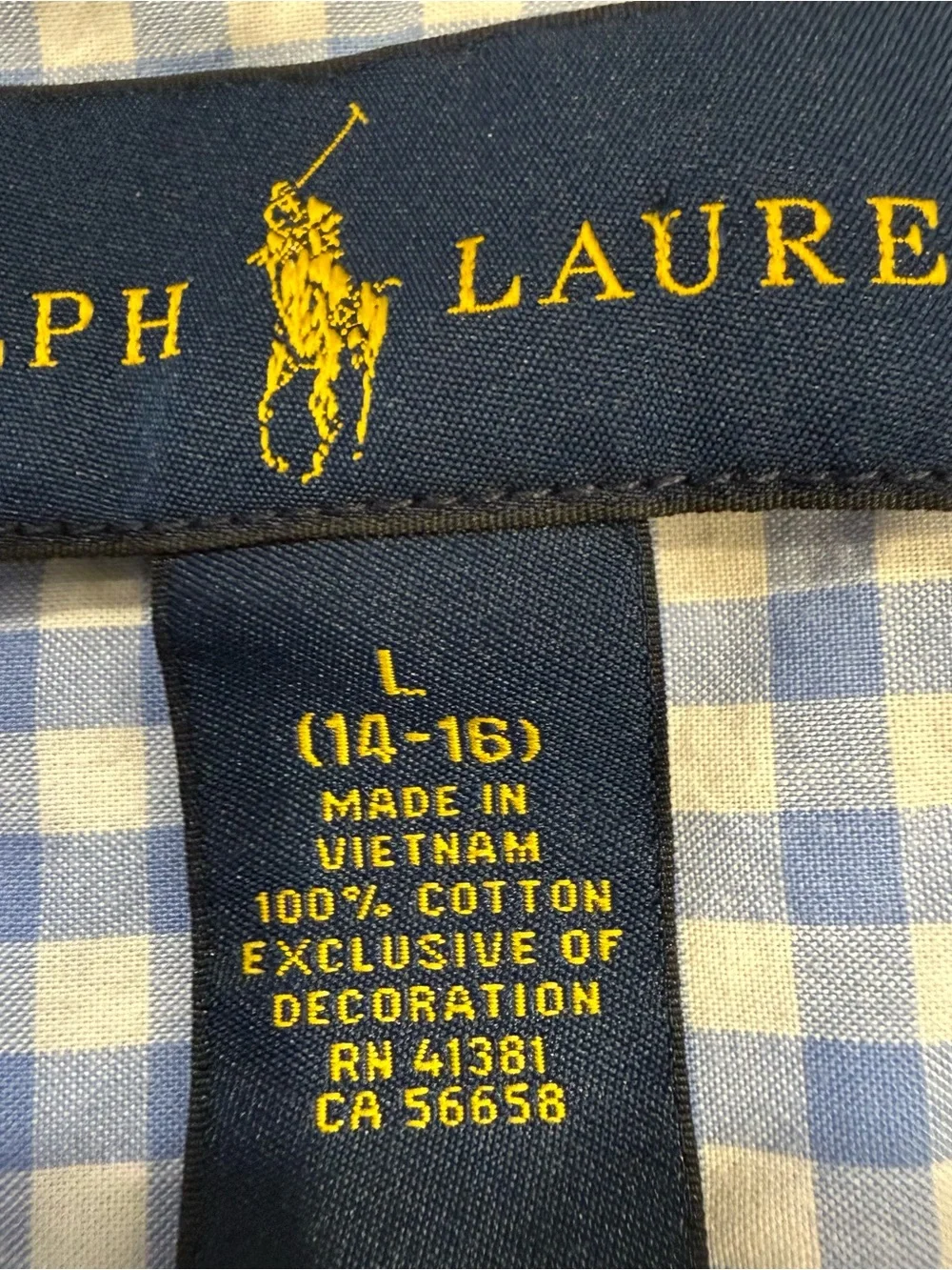 Ralph Lauren Set Of 2 Youth Boys Shirt 1 Blue Oxford, 1 Blue White Gingham Sz L